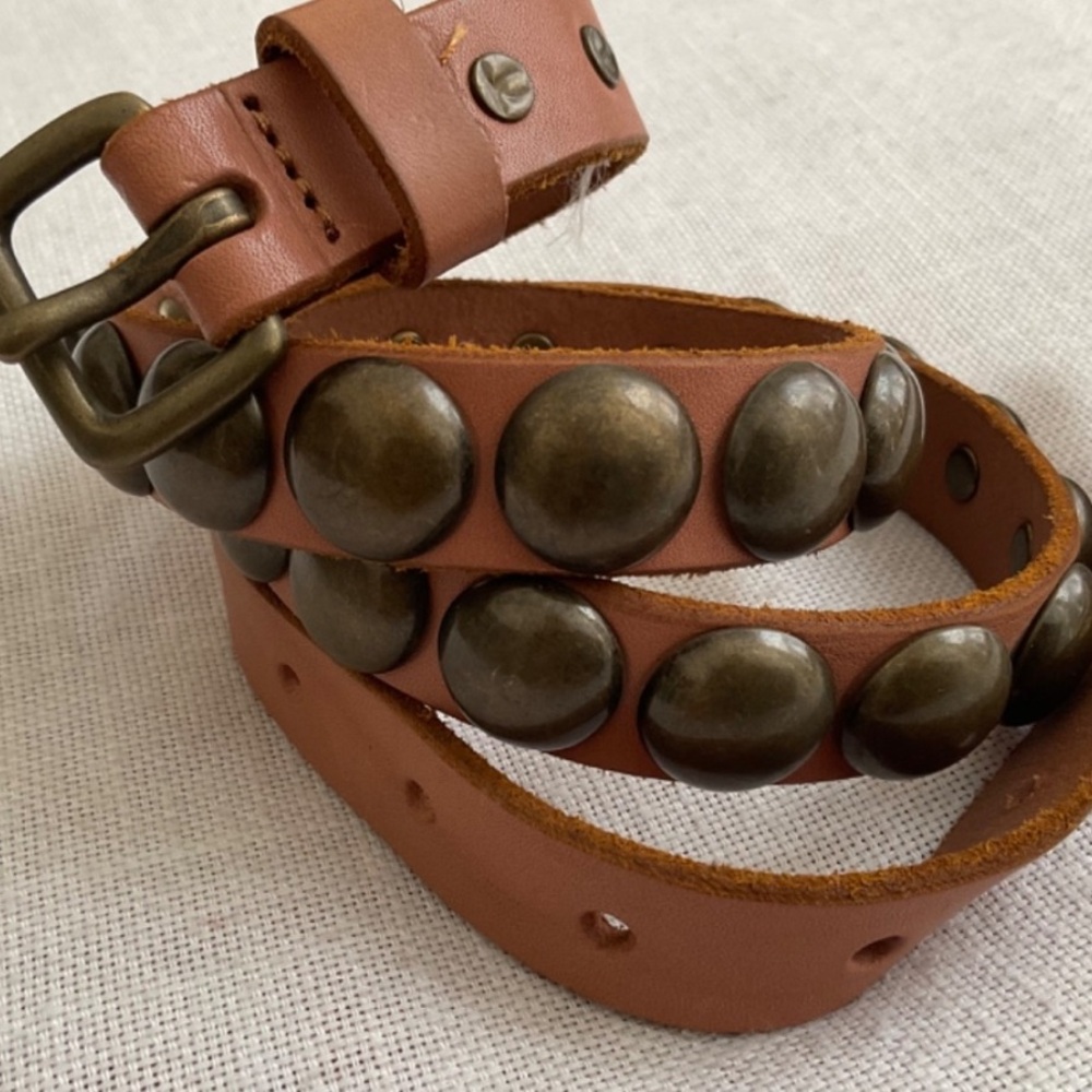 Brown Studded Genuine Leather Women’s Belt